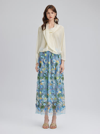 3D Floral Embellished Elastic Skirt