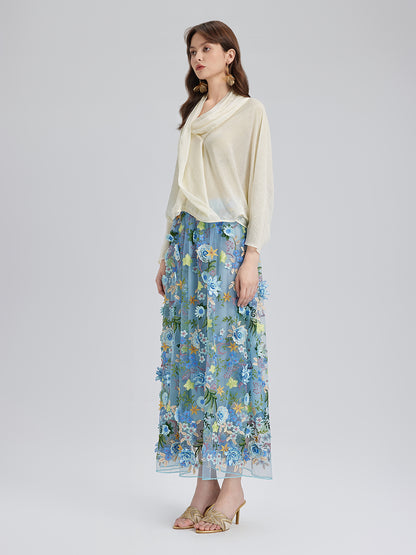 3D Floral Embellished Elastic Skirt