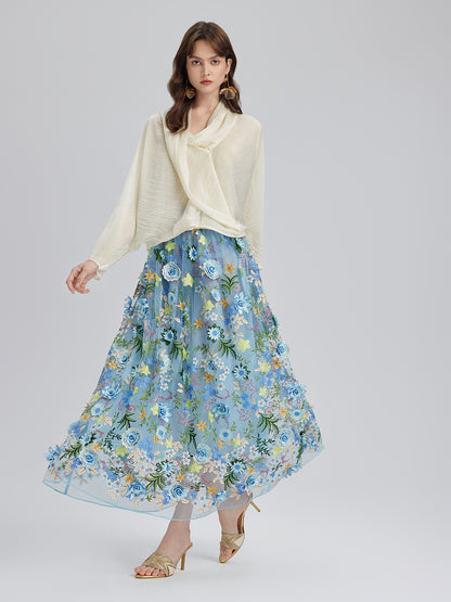 3D Floral Embellished Elastic Skirt