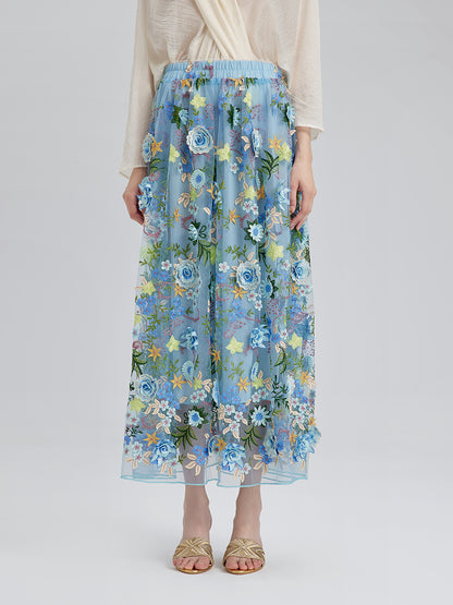 3D Floral Embellished Elastic Skirt
