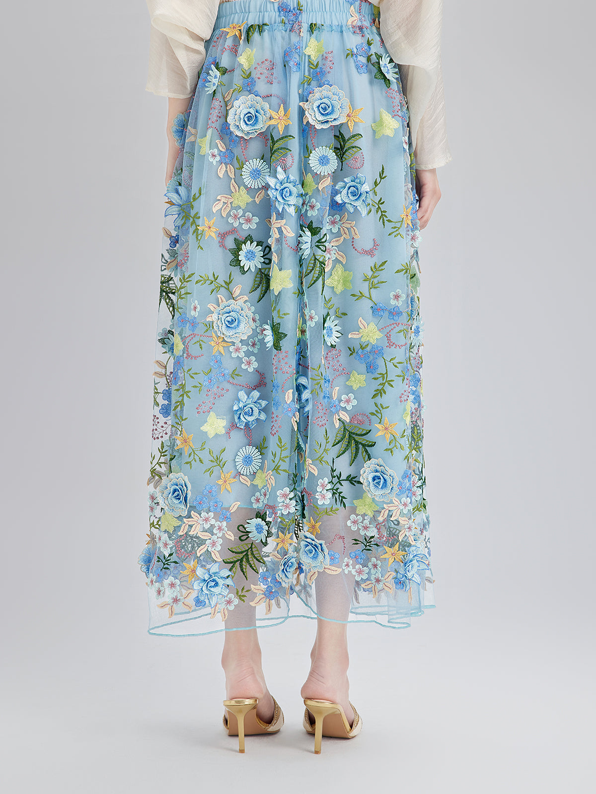 3D Floral Embellished Elastic Skirt