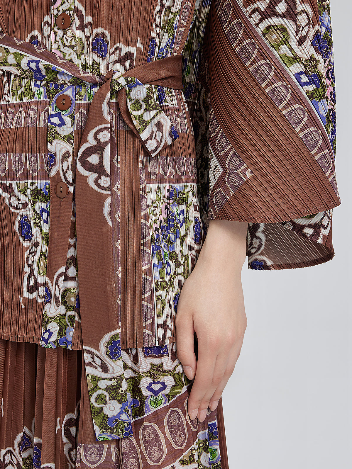 Pleated Print Top & Wide-Leg Pants Set