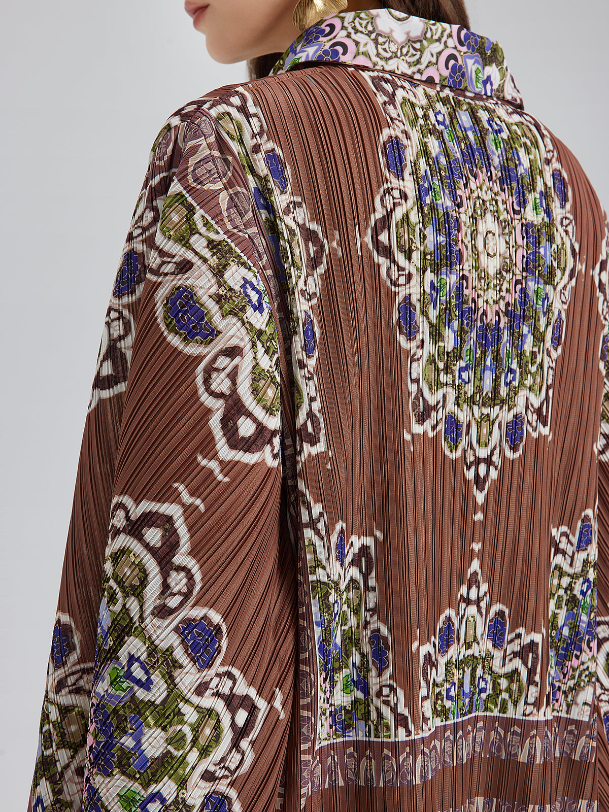 Pleated Print Top & Wide-Leg Pants Set