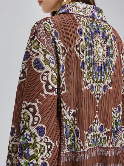 Pleated Print Top & Wide-Leg Pants Set