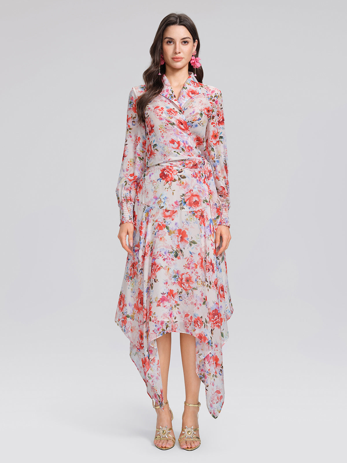 Silk Floral Asymmetric Hem Skirt