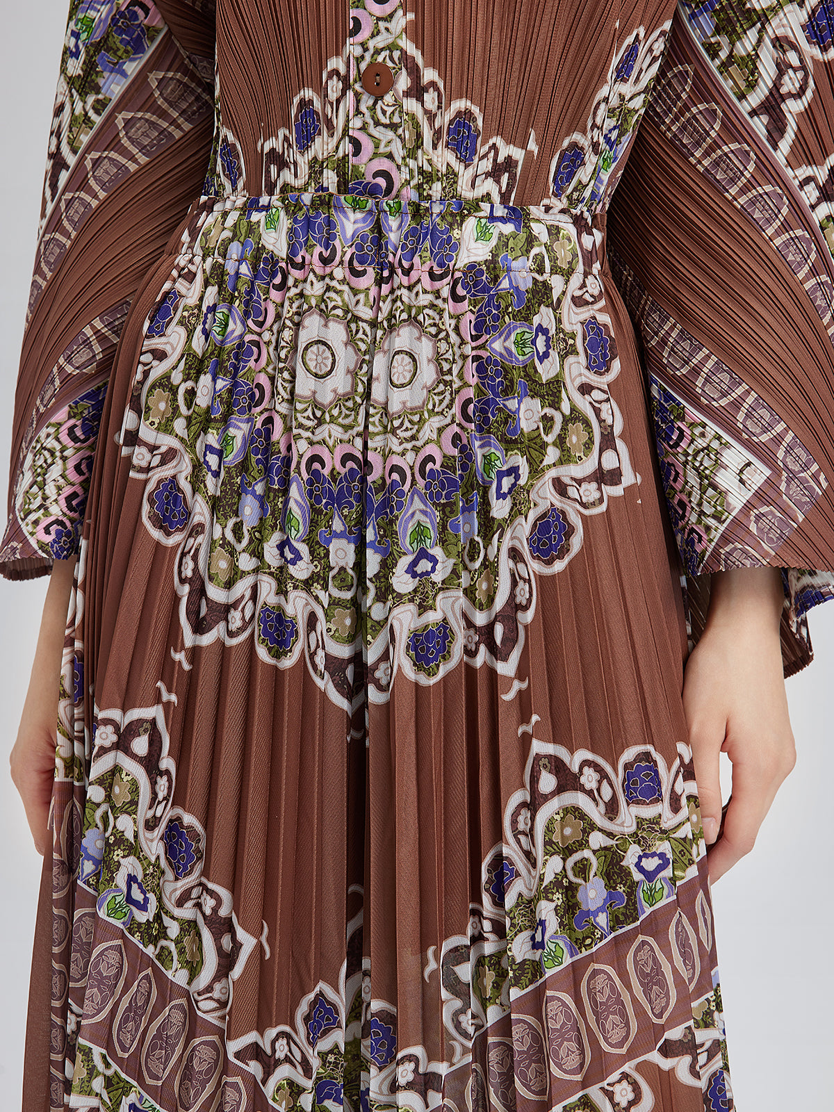 Pleated Print Top & Wide-Leg Pants Set