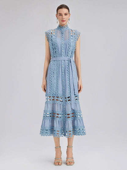 Cutout Stand Collar Sleeveless Dress