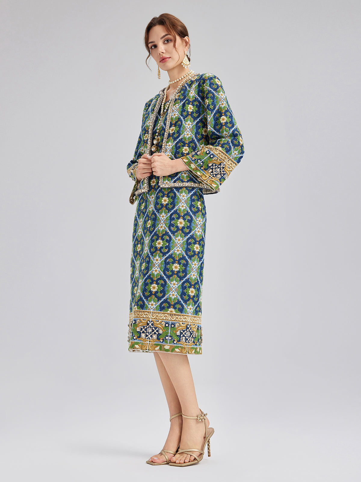 Crystal-Trim Guipure Lace Jacket