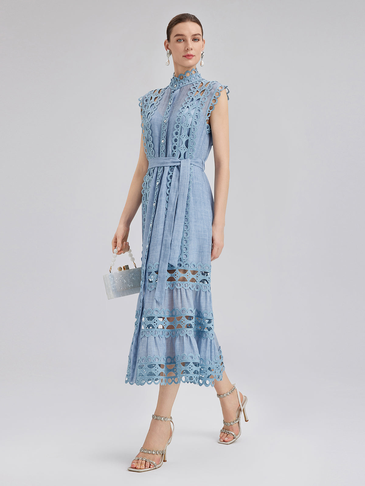 Cutout Stand Collar Sleeveless Dress
