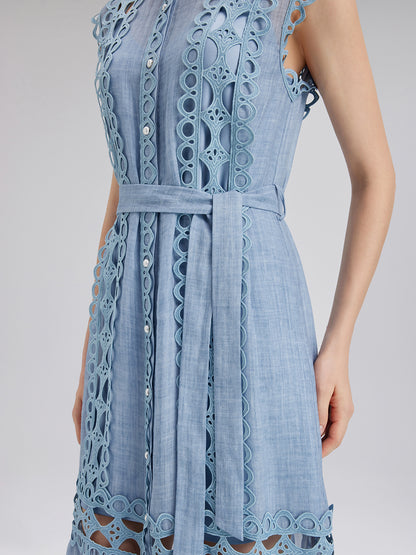 Cutout Stand Collar Sleeveless Dress