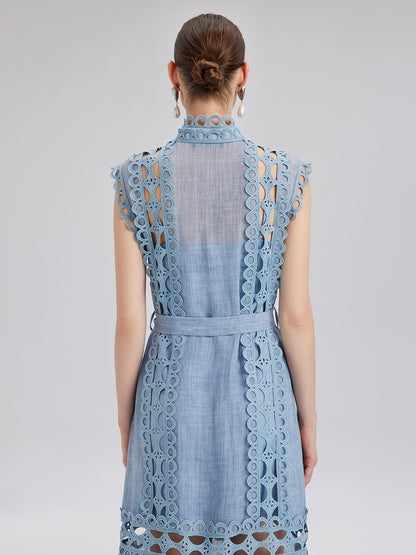 Cutout Stand Collar Sleeveless Dress