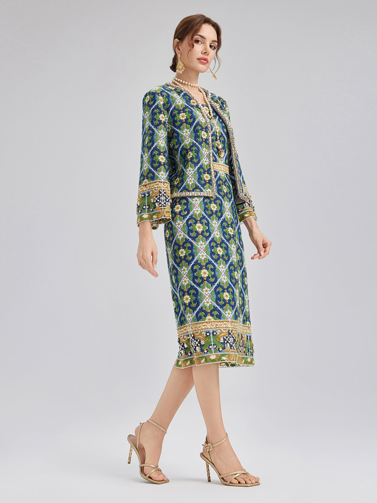 Crystal-Trim Guipure Lace Jacket