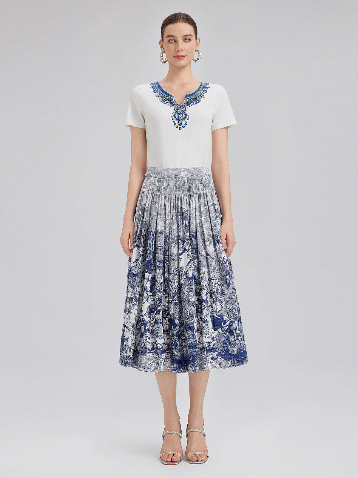 Cotton Printed Hand-Beaded Tee