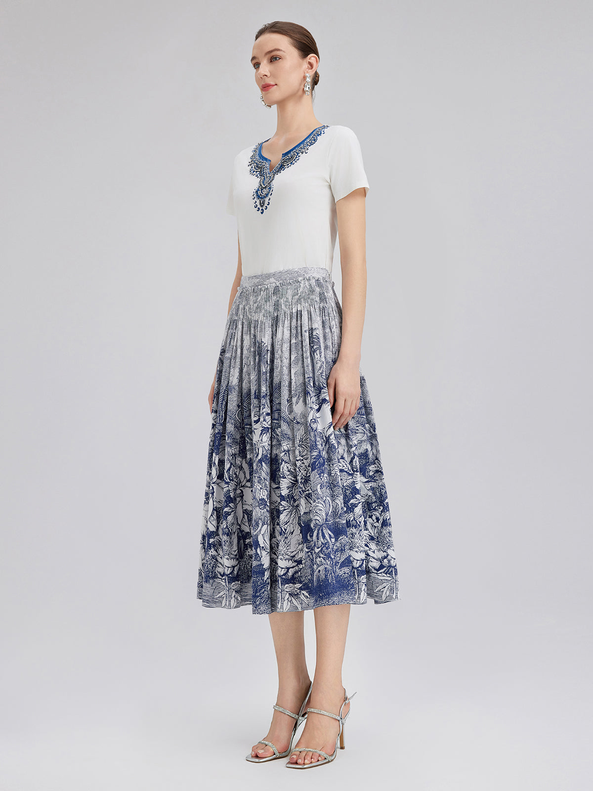 Cotton Printed Hand-Beaded Tee