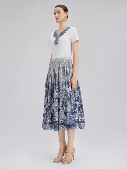 Cotton Printed Hand-Beaded Tee