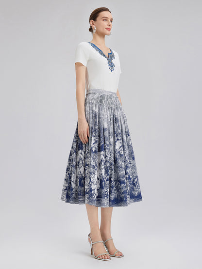 Cotton Printed Hand-Beaded Tee