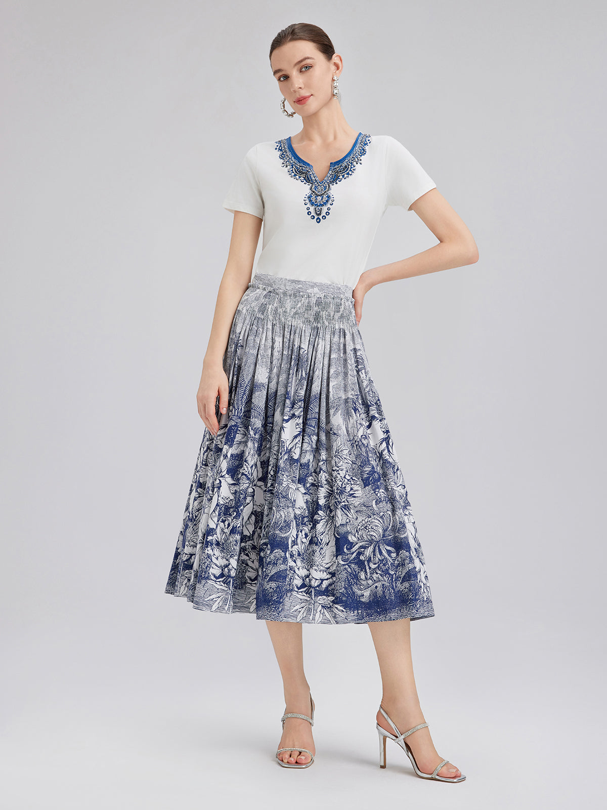Cotton Printed Hand-Beaded Tee