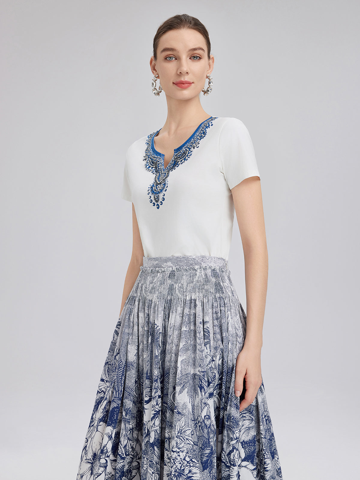 Cotton Printed Hand-Beaded Tee
