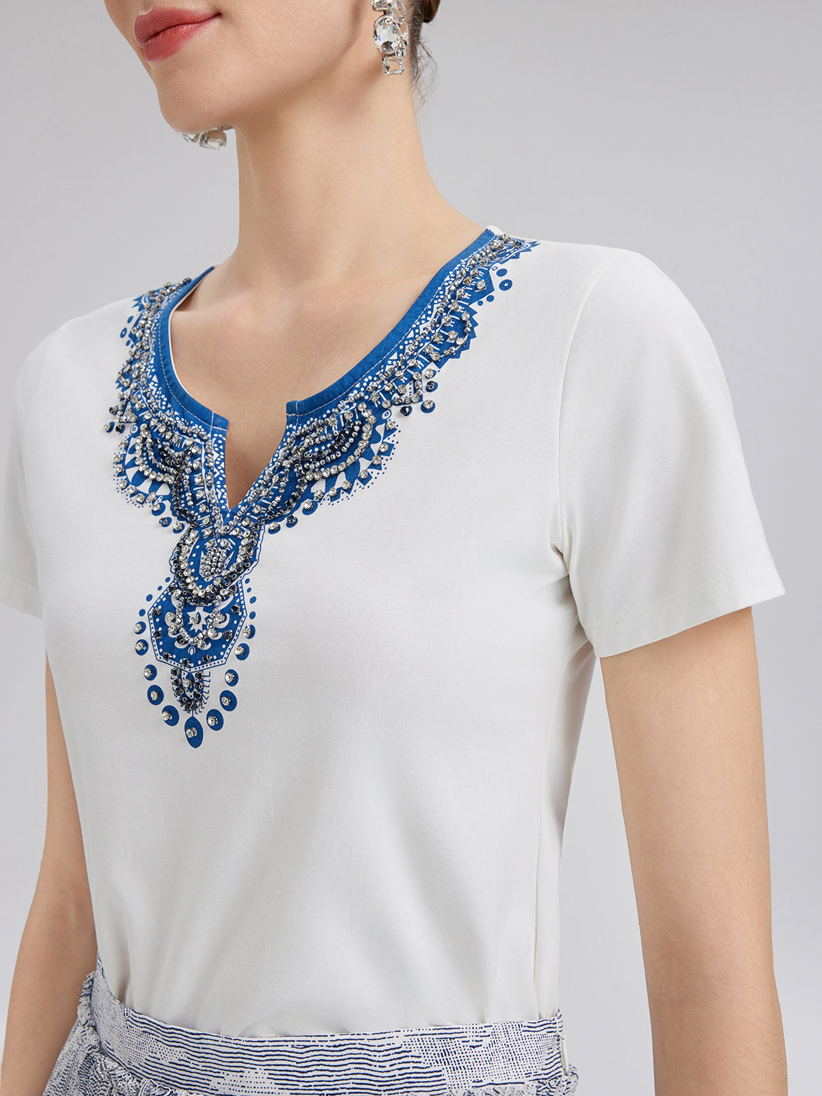 Cotton Printed Hand-Beaded Tee