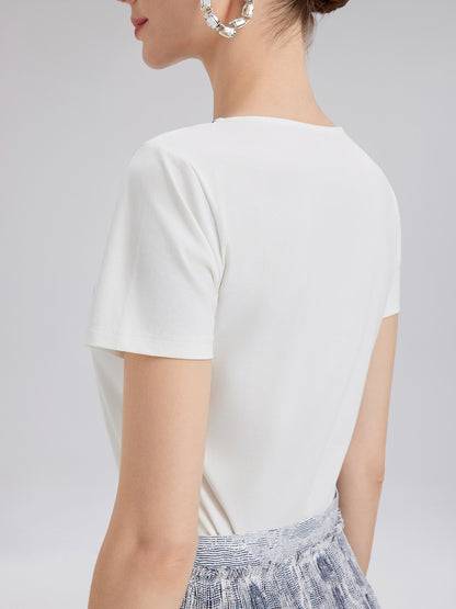Cotton Printed Hand-Beaded Tee