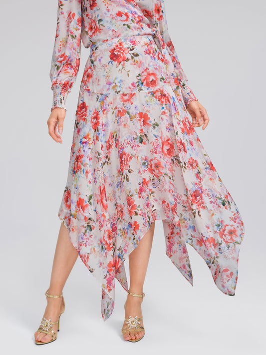 Silk Floral Asymmetric Hem Skirt