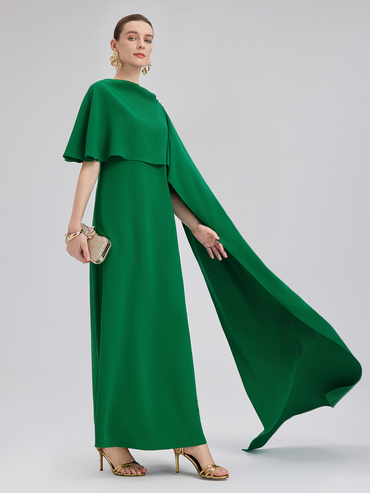 Emerald Shawl-Tie Evening Gown