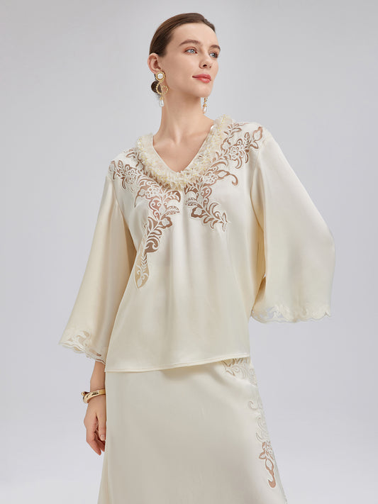 Embroidered Cutout Minimalist Long-Sleeve Top