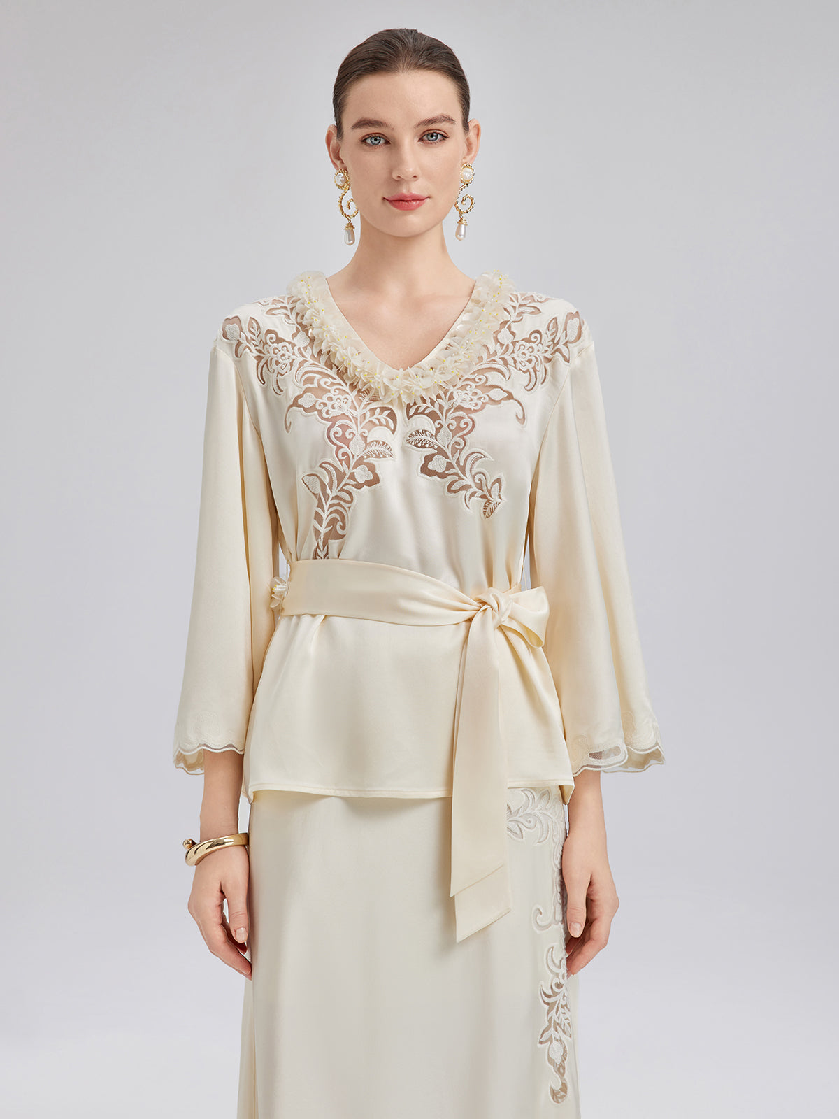 Embroidered Cutout Minimalist Long-Sleeve Top