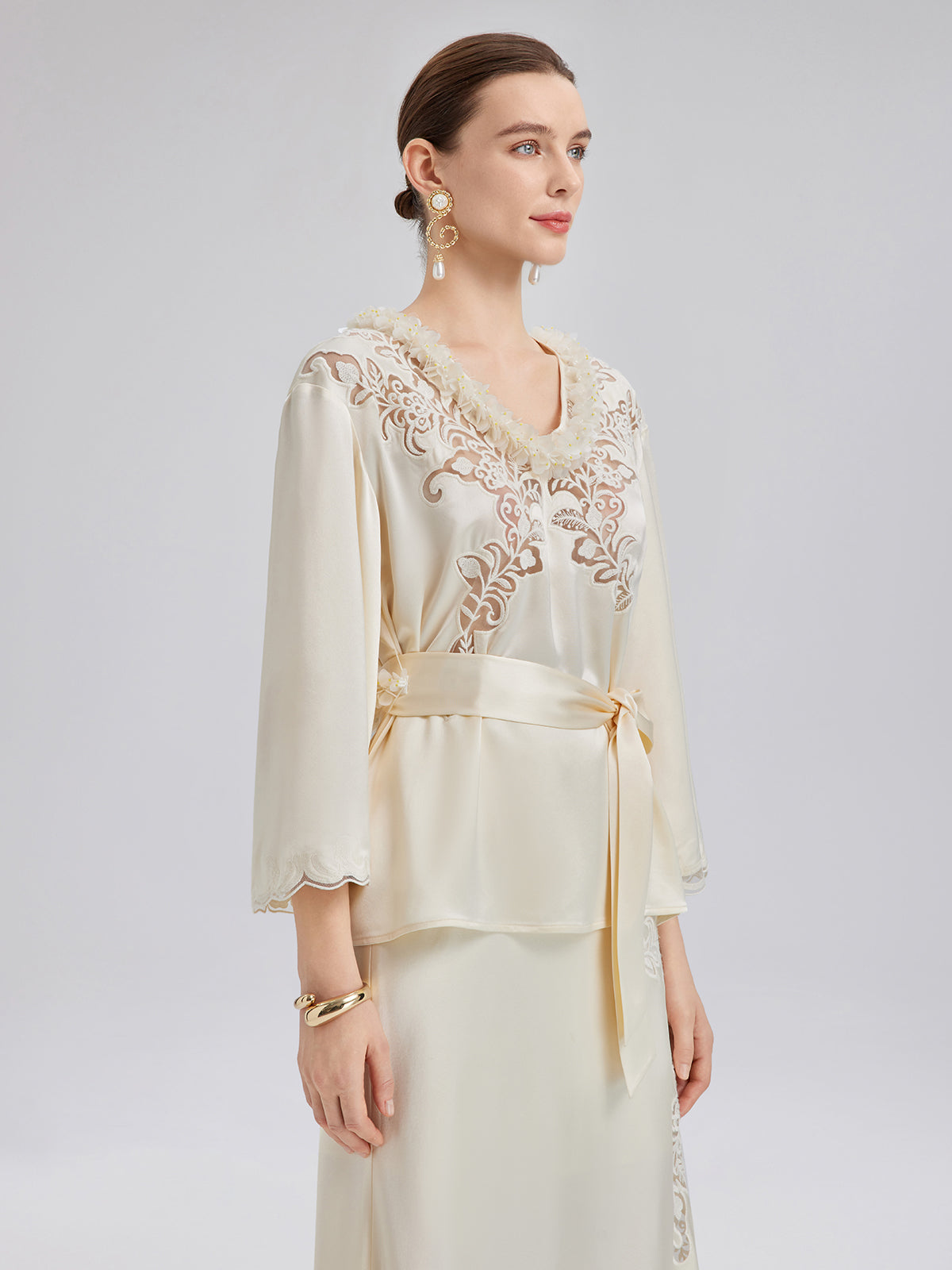 Embroidered Cutout Minimalist Long-Sleeve Top