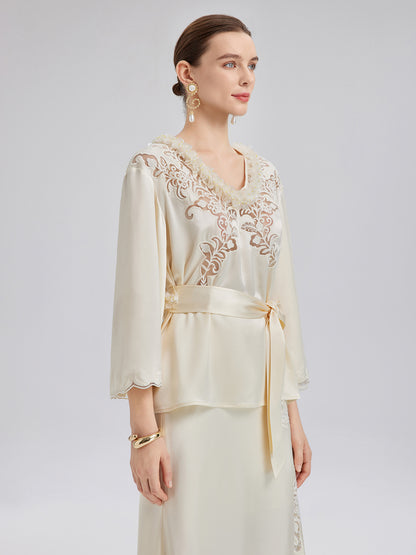 Embroidered Cutout Minimalist Long-Sleeve Top
