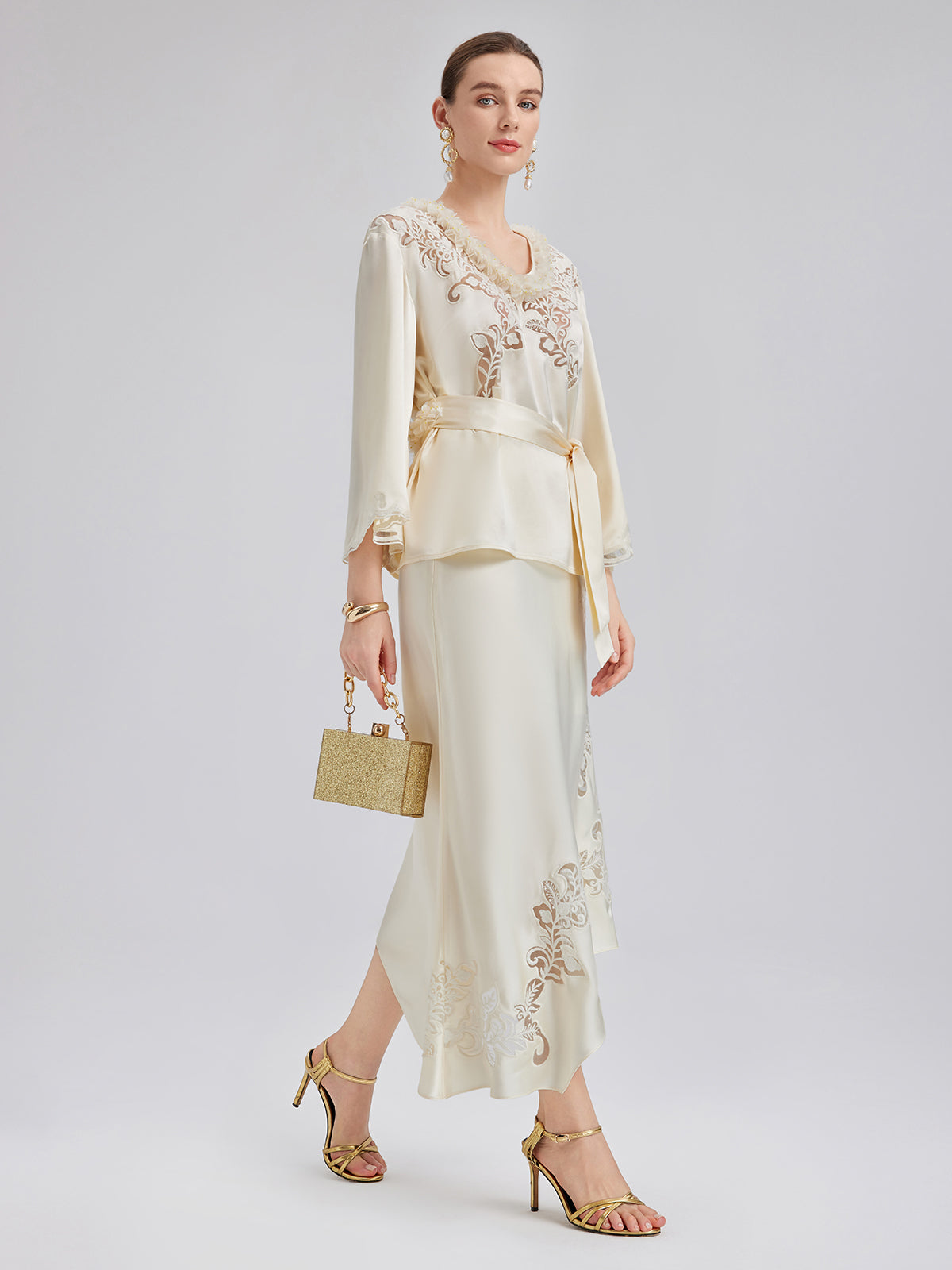 Embroidered Cutout Minimalist Long-Sleeve Top