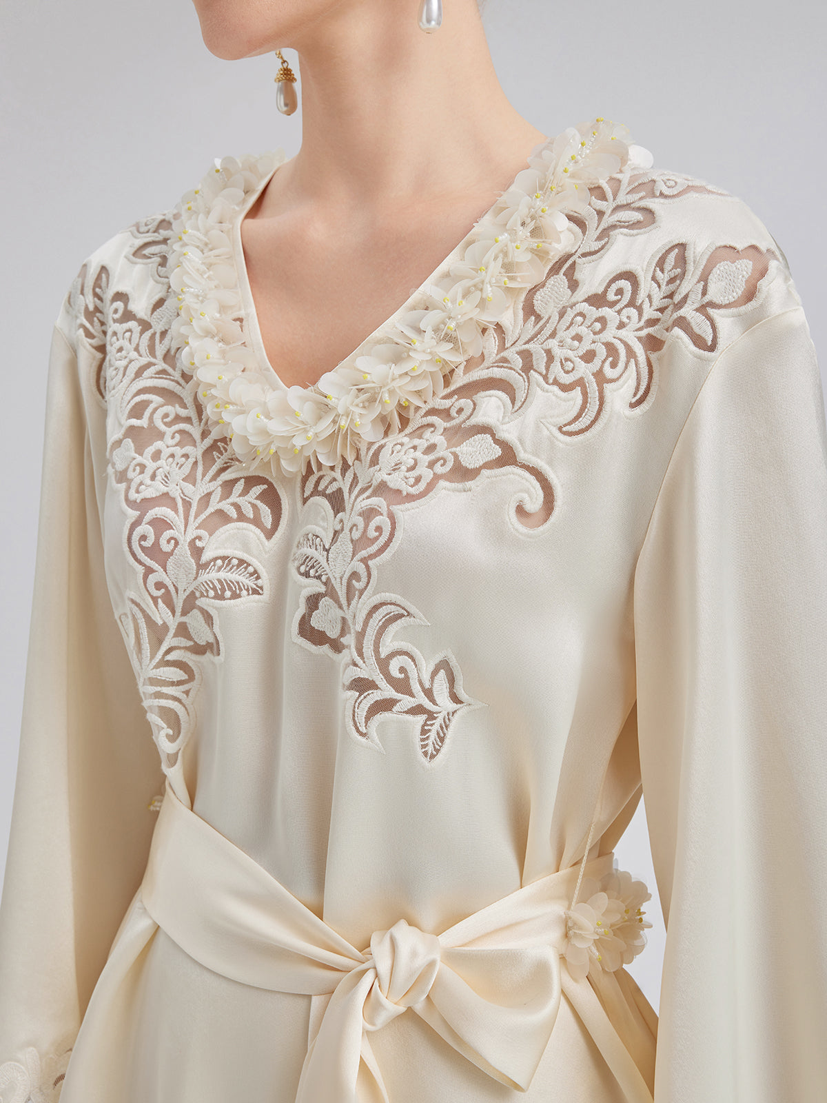 Embroidered Cutout Minimalist Long-Sleeve Top