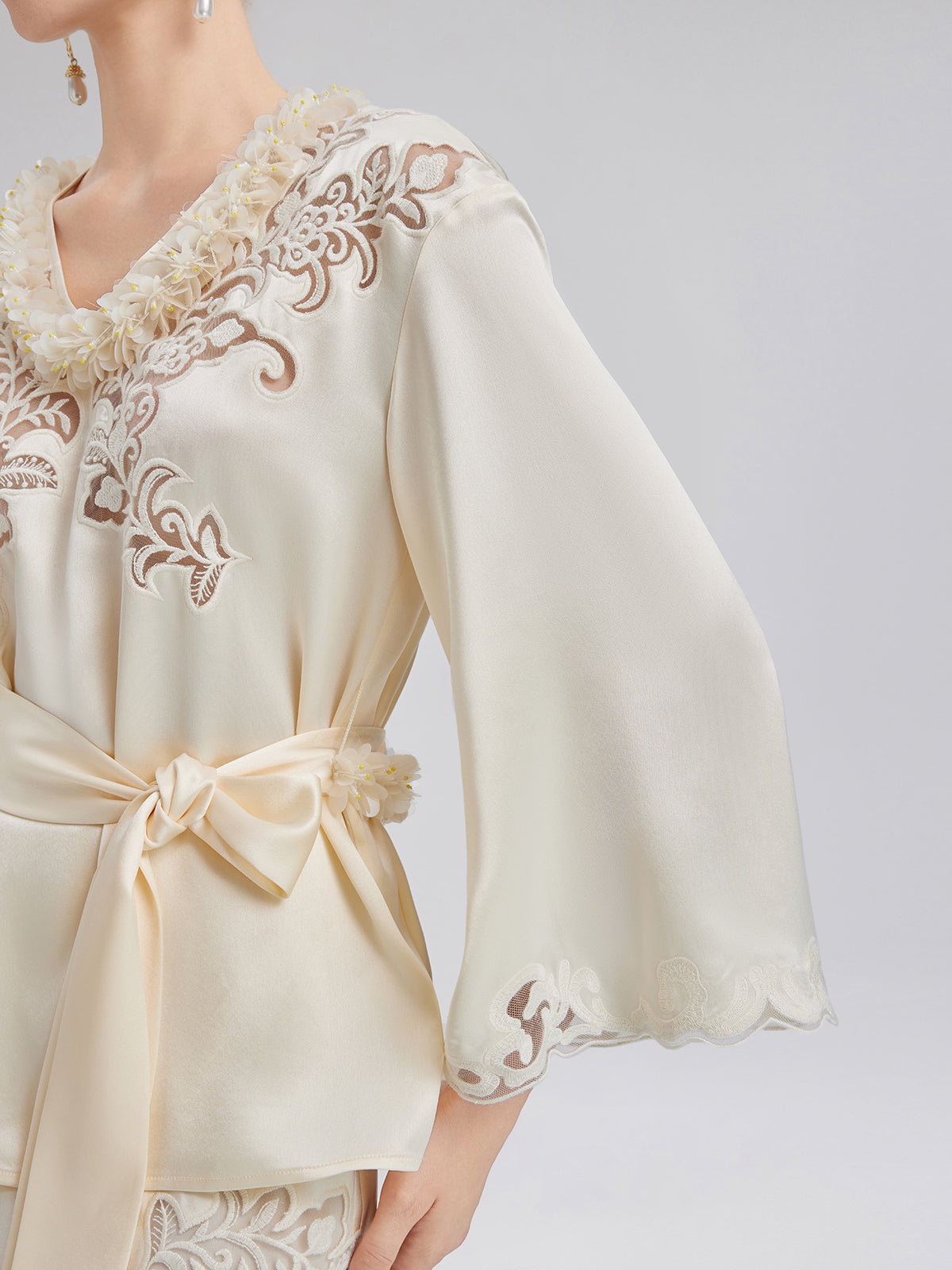 Embroidered Cutout Minimalist Long-Sleeve Top
