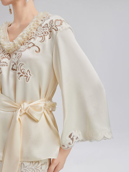 Embroidered Cutout Minimalist Long-Sleeve Top