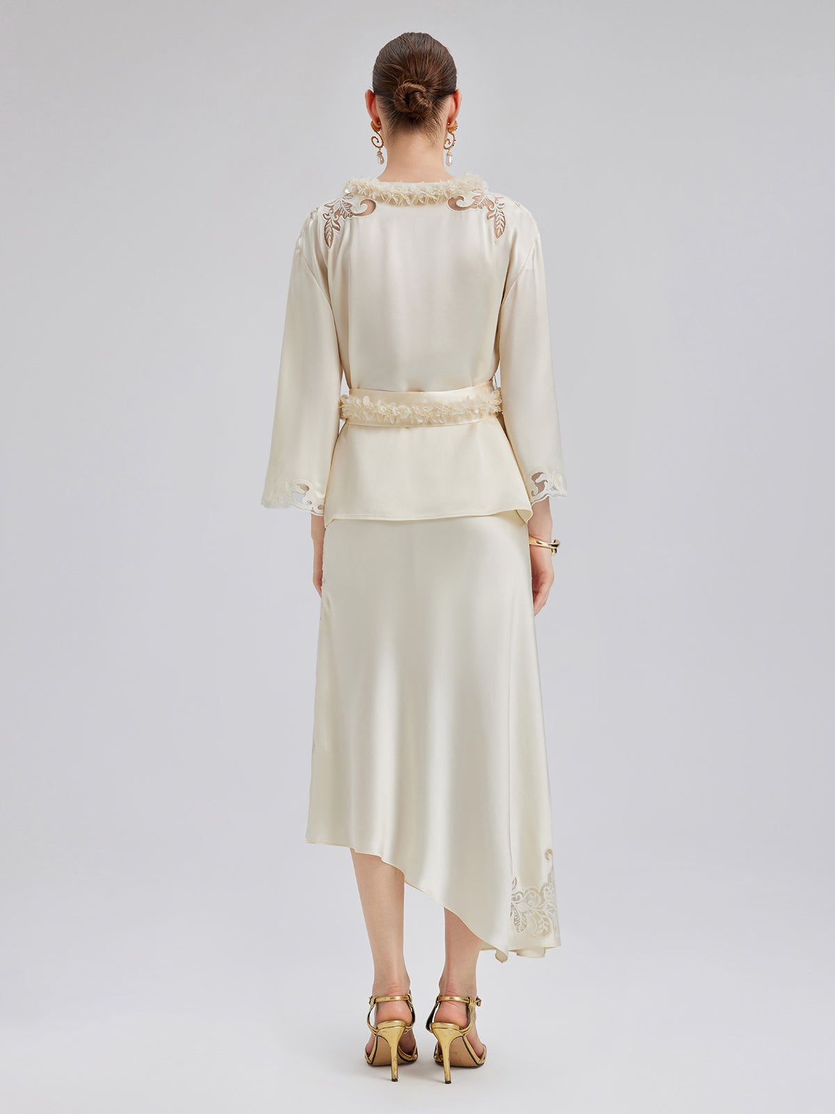 Embroidered Cutout Fitted Midi Skirt