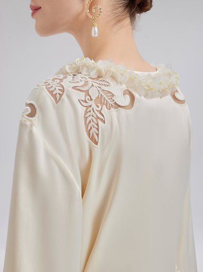 Embroidered Cutout Minimalist Long-Sleeve Top