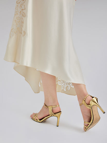 Embroidered Cutout Fitted Midi Skirt