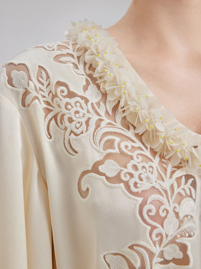 Embroidered Cutout Minimalist Long-Sleeve Top