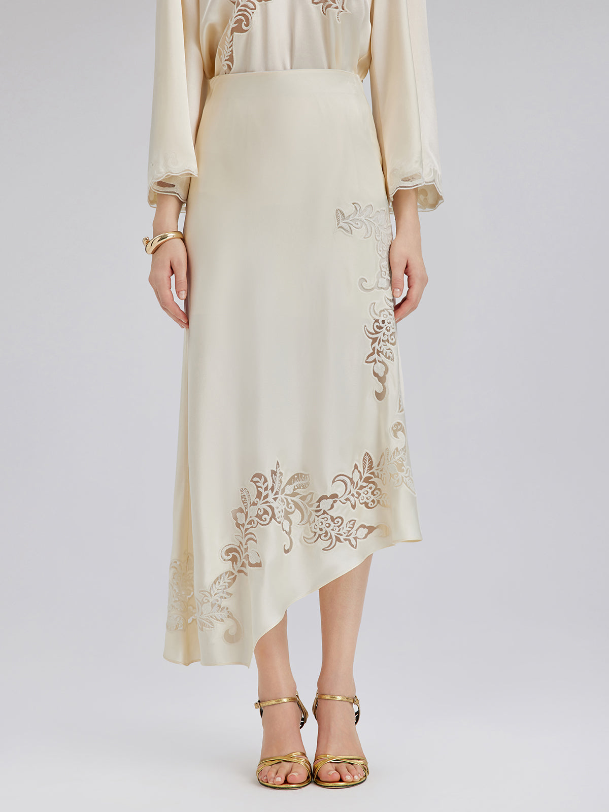 Embroidered Cutout Fitted Midi Skirt