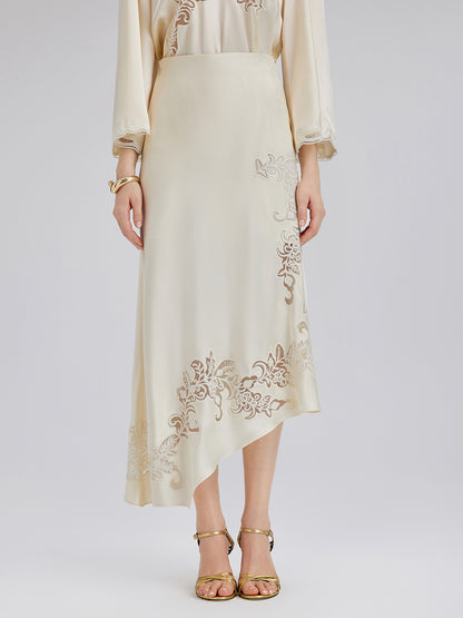 Embroidered Cutout Fitted Midi Skirt