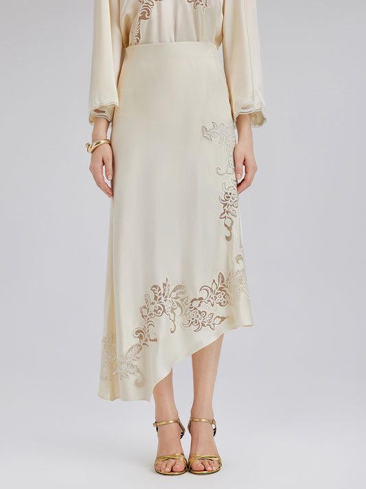 Embroidered Cutout Fitted Midi Skirt