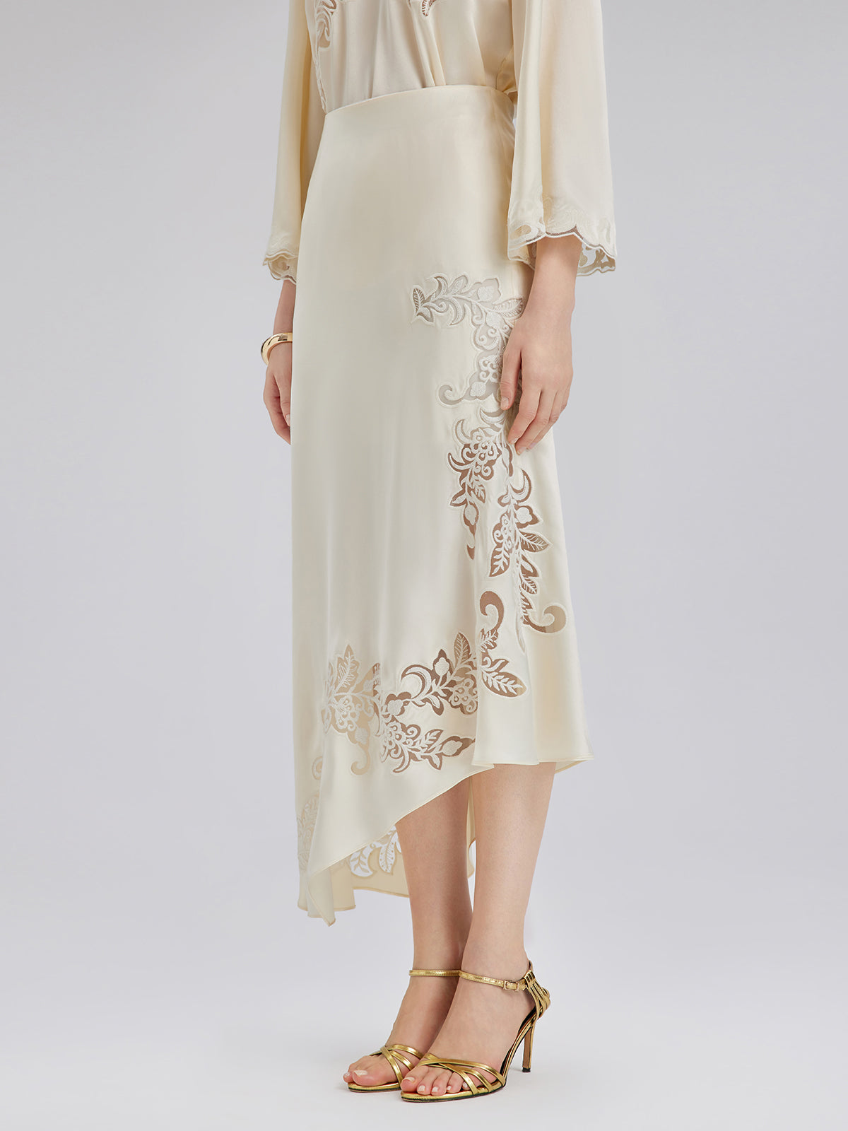 Embroidered Cutout Fitted Midi Skirt
