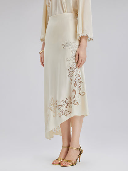 Embroidered Cutout Fitted Midi Skirt