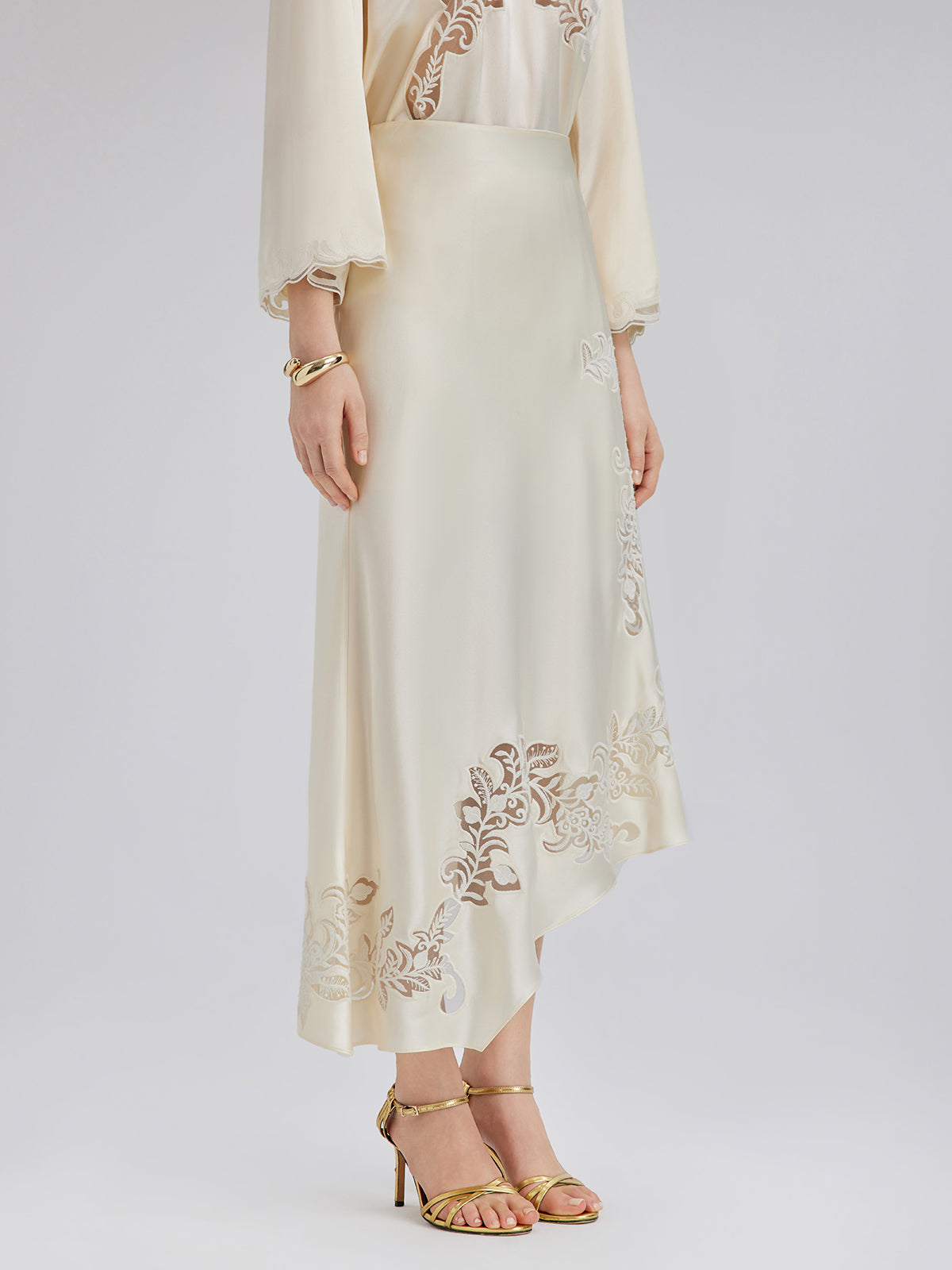 Embroidered Cutout Fitted Midi Skirt