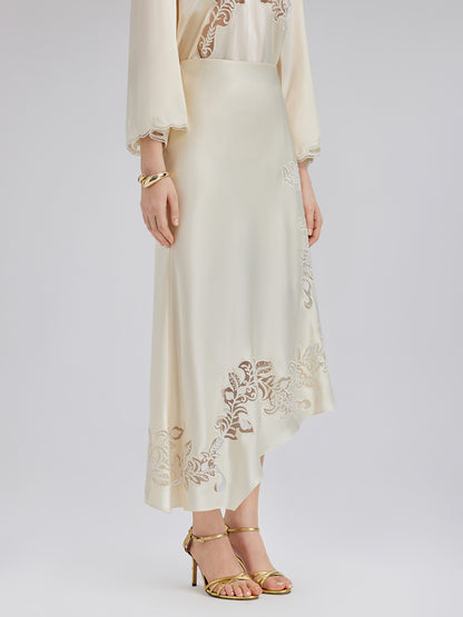 Embroidered Cutout Fitted Midi Skirt
