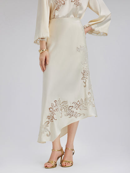 Embroidered Cutout Fitted Midi Skirt