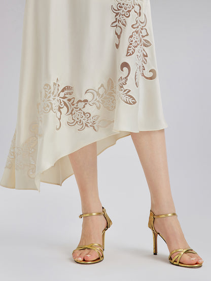 Embroidered Cutout Fitted Midi Skirt