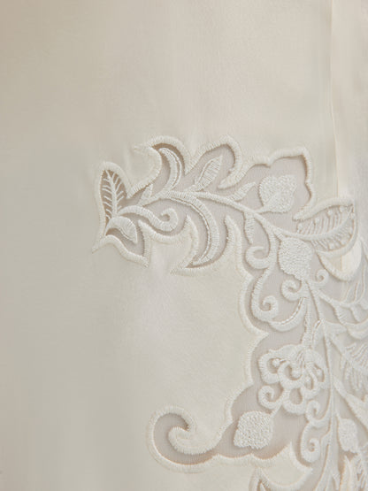 Embroidered Cutout Fitted Midi Skirt