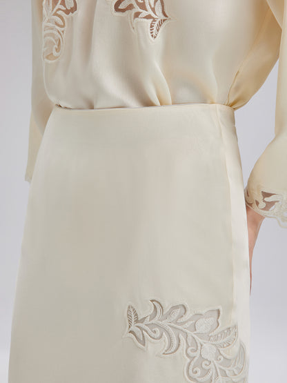 Embroidered Cutout Fitted Midi Skirt