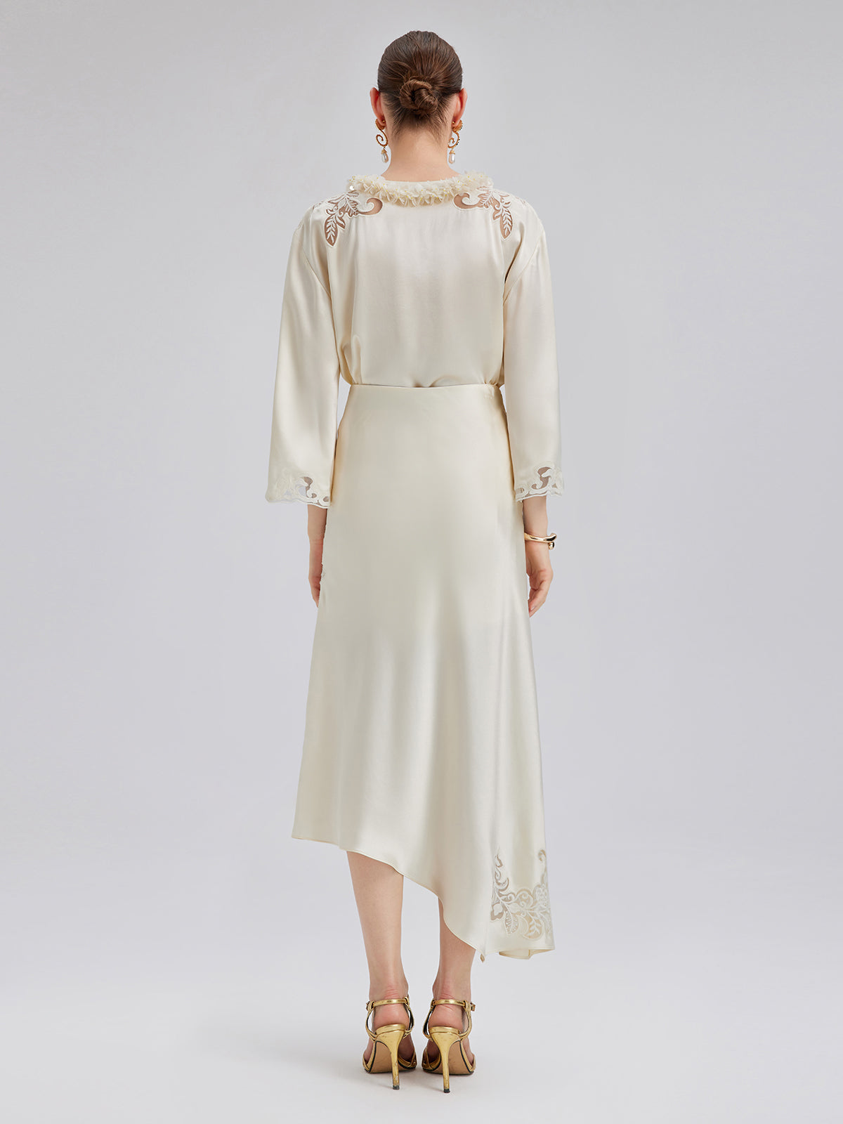 Embroidered Cutout Minimalist Long-Sleeve Top